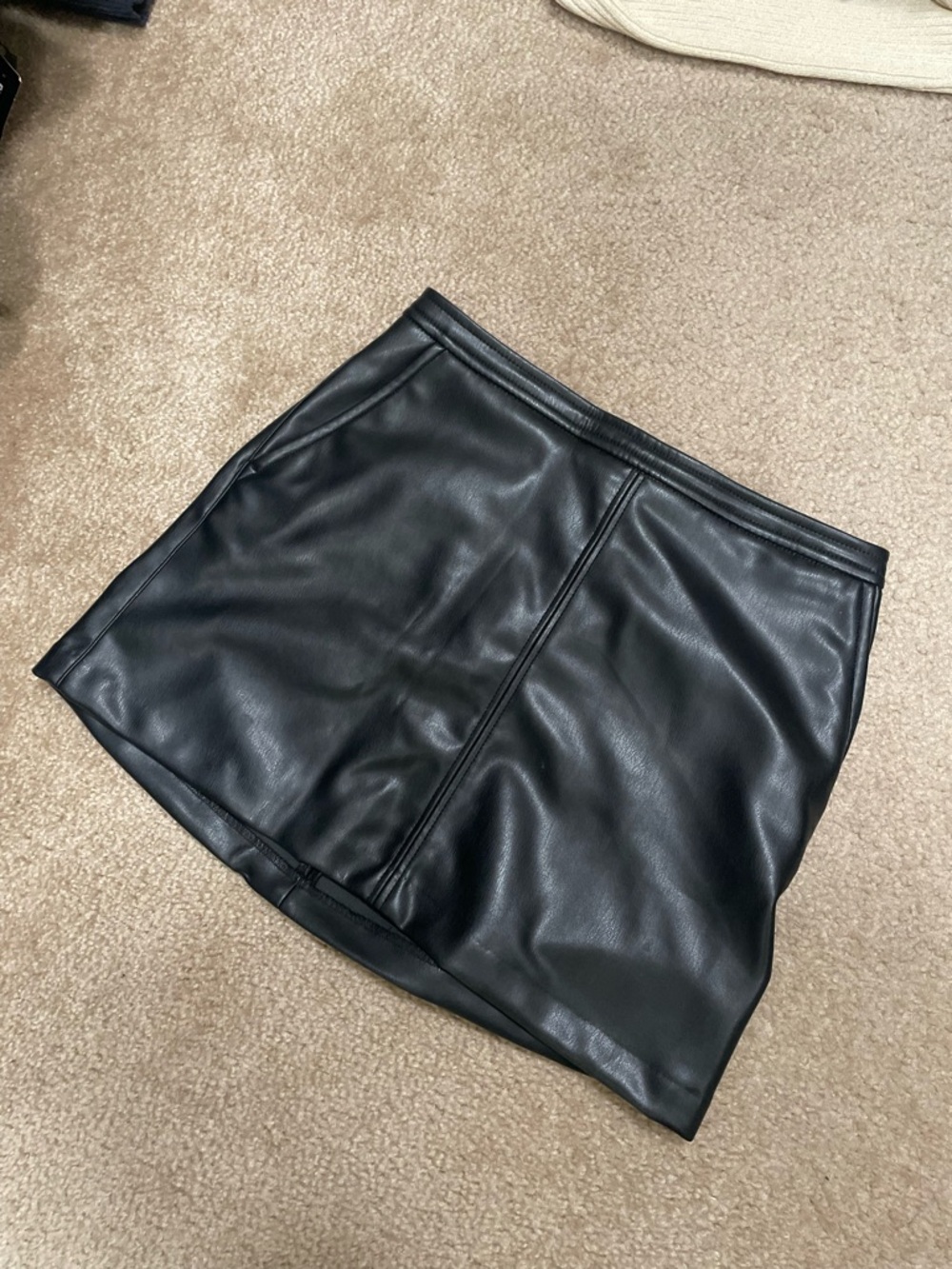 H&M Black Faux Leather Mini Skirt with Center Seam